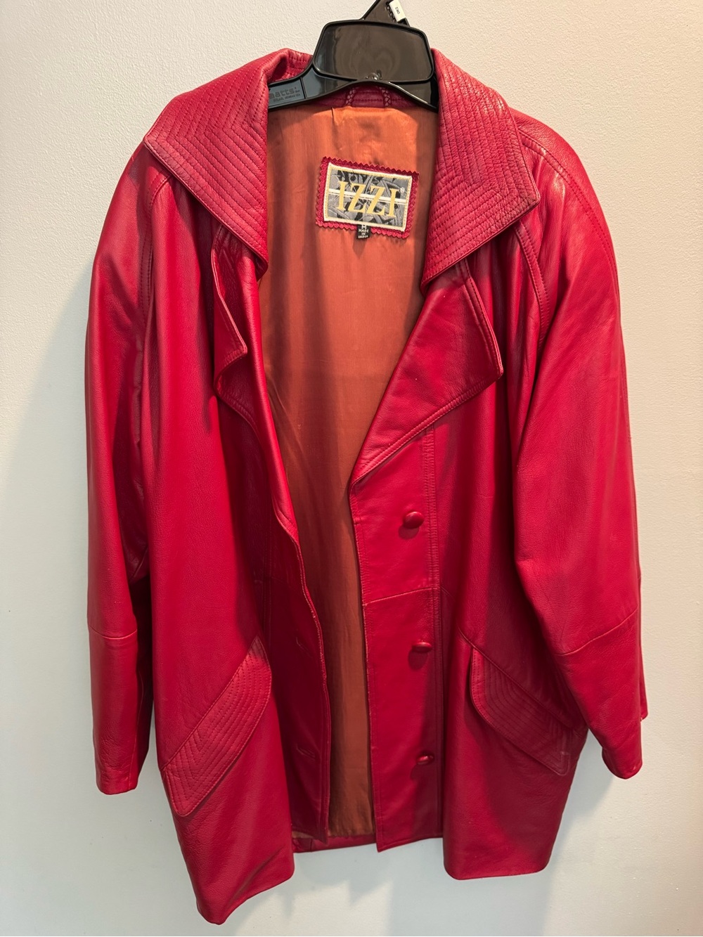 Vintage Red  100% Leather - Classic Button-Front Jacket Size Medium